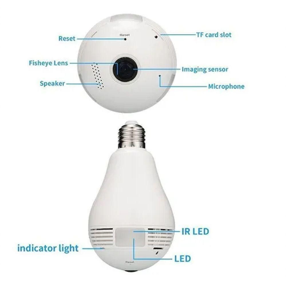 Lâmpada Inteligente Câmera Ip Wifi Panorâmica - 3