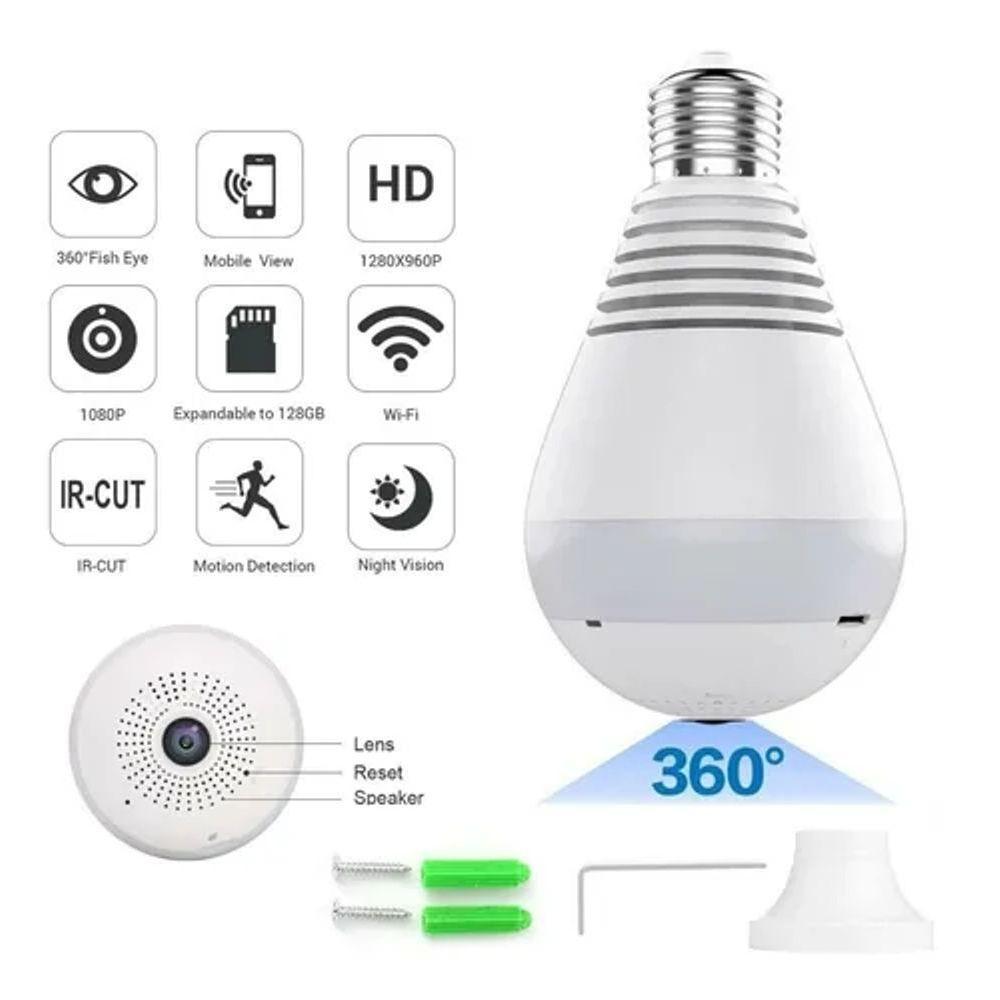 Lâmpada Inteligente Câmera Ip Wifi Panorâmica - 8