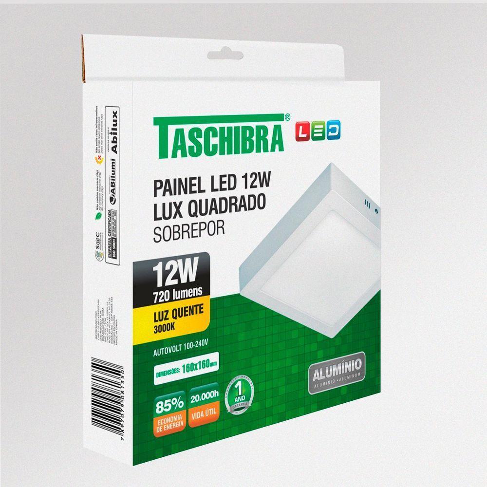 Painel De Led Quadrado Sobrepor 12w Bivolt Taschibra 3000k Luz Quente - 3