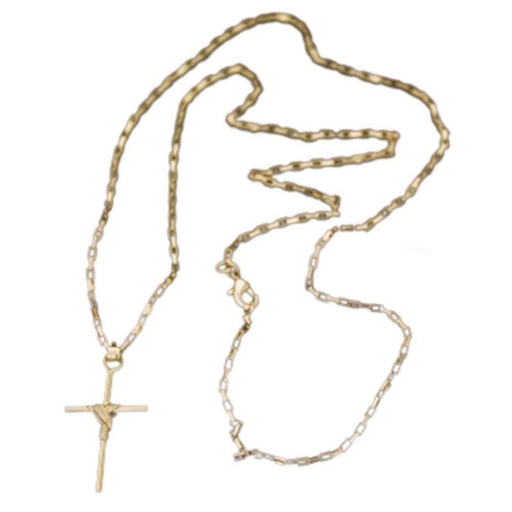 Corrente Tijolinho Lagosta Com Pingente Cruz Fio Palito - 1