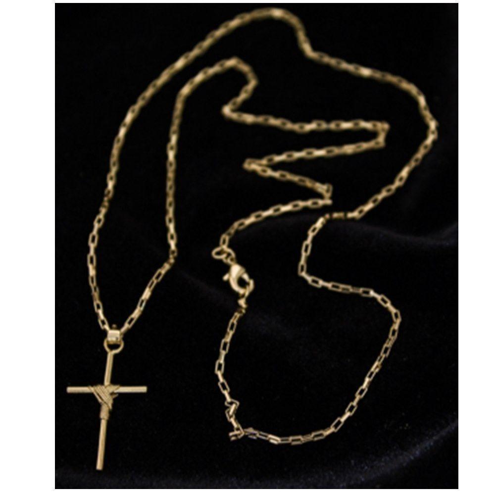 Corrente Tijolinho Lagosta Com Pingente Cruz Fio Palito - 2