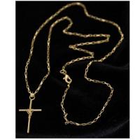 Corrente Tijolinho Lagosta Com Pingente Cruz Fio Palito - 3