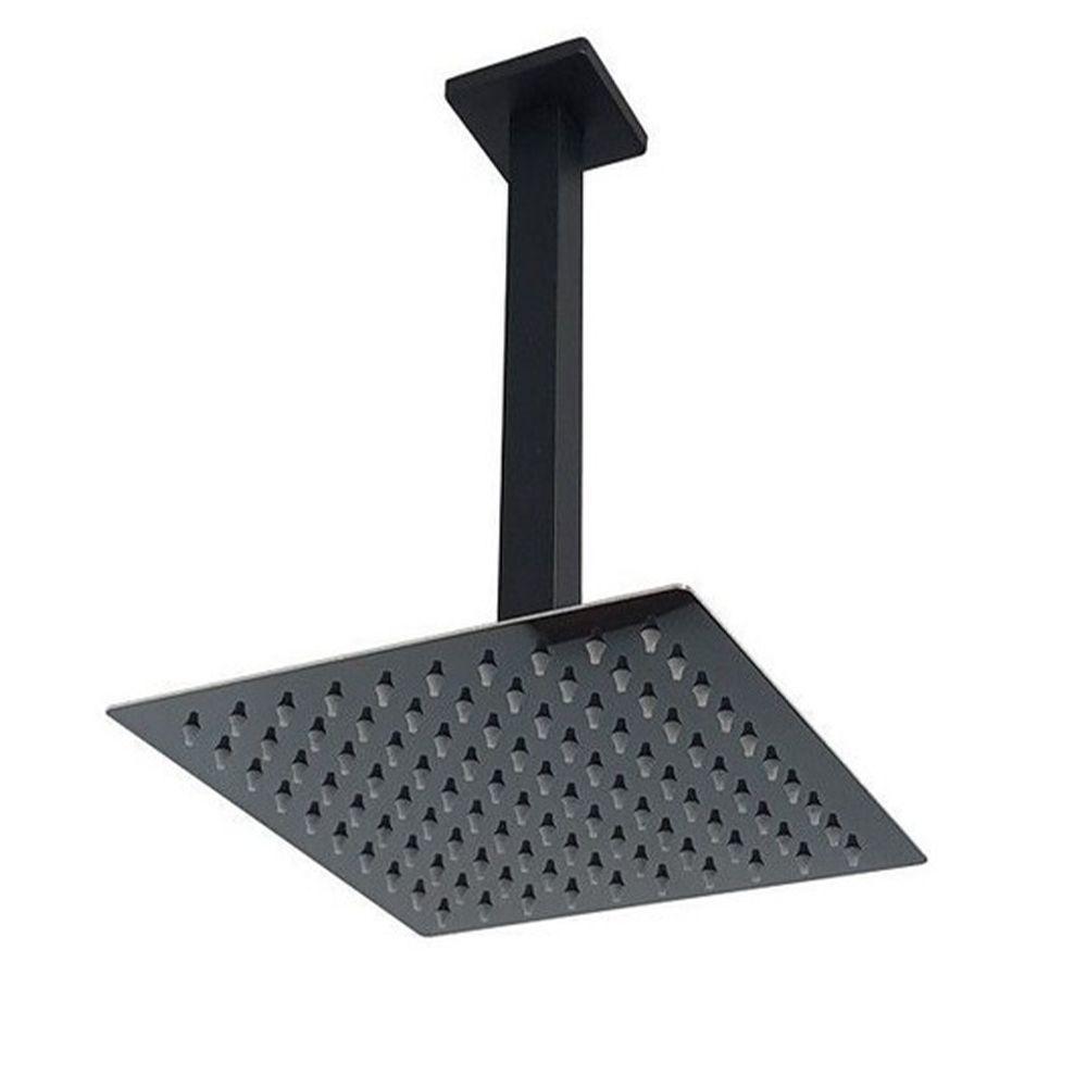 Ducha Chuveiro Teto Inox 20x20 Preto Fosco Suporte Quadrado Piscina Banheiro Area Externa Banheira - 1