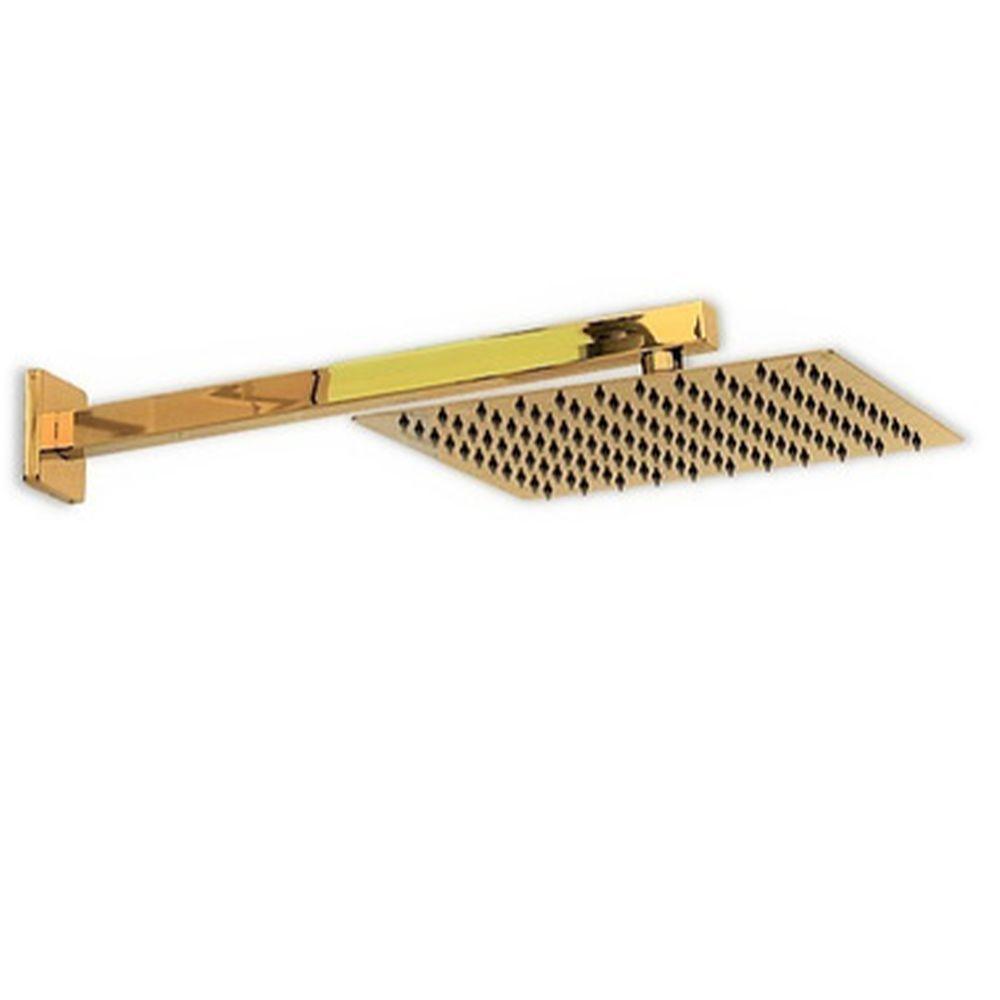Ducha Chuveiro Dourado Inox 20x20 Slim Suporte Braço Quadrado Banheiro Piscina Area Externa - 1