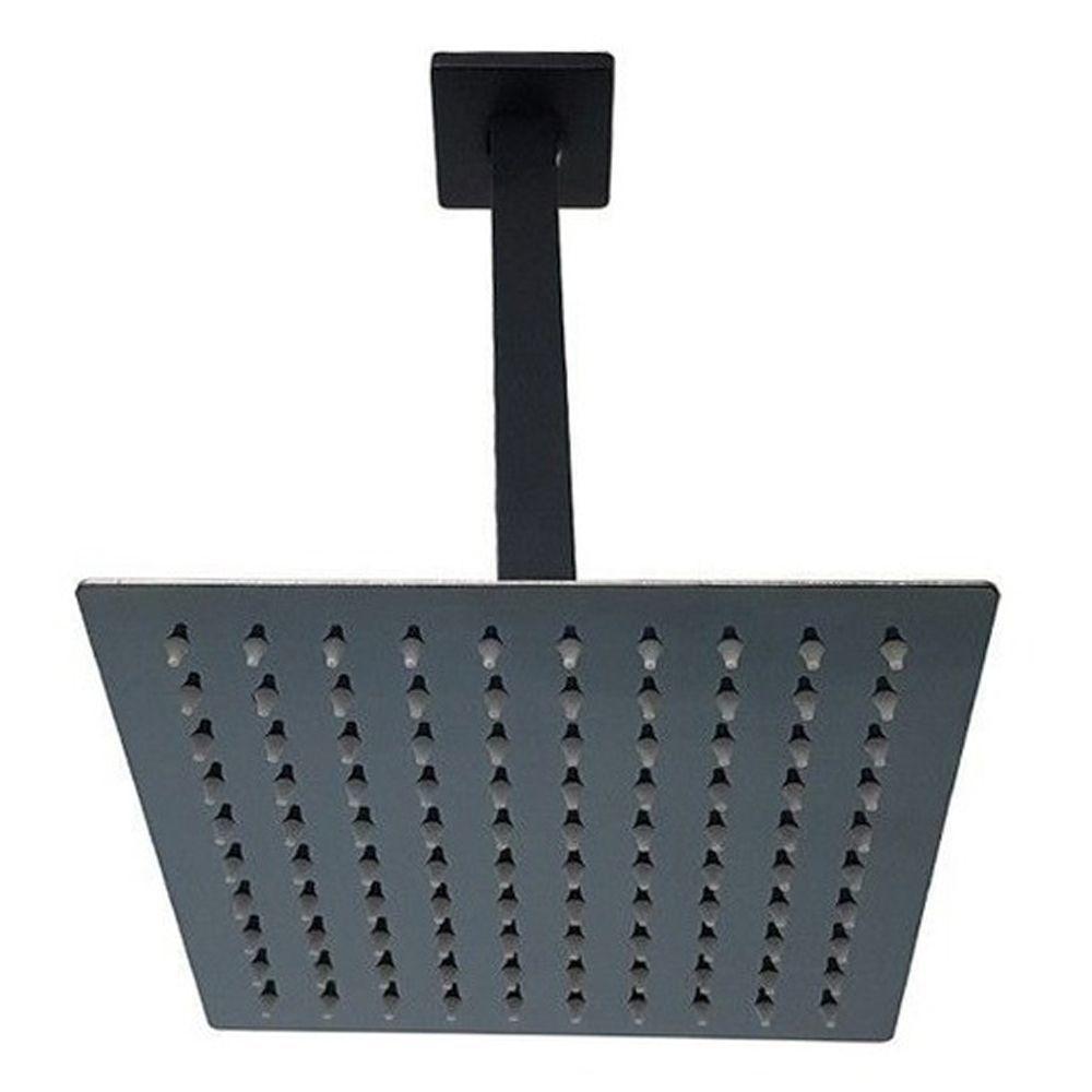 Chuveiro Ducha Inox 20X20 Suporte Teto Preto Fosco Quadrado - 1