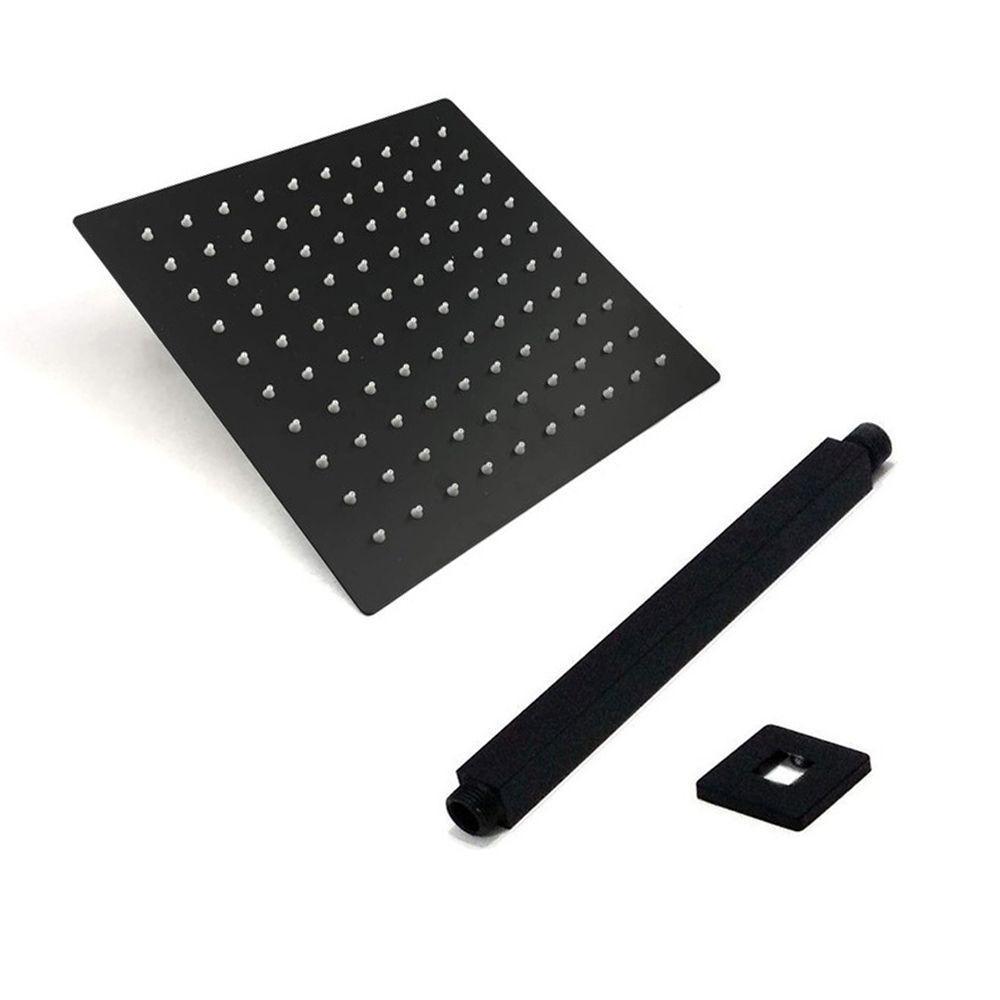 Chuveiro Ducha Inox 20X20 Suporte Teto Preto Fosco Quadrado - 6