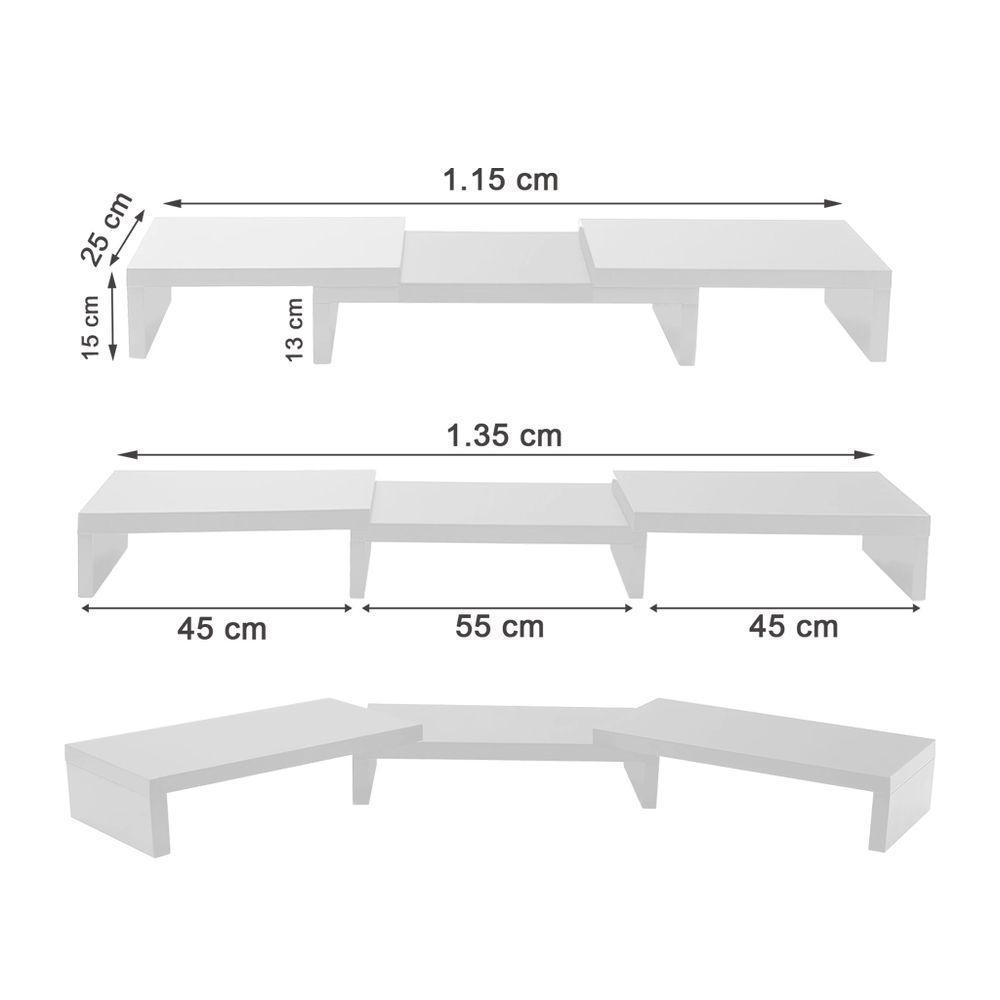 Suporte De Mesa Base Elevada Ajustável 3 Monitores Gamer Notebook Branco - 3