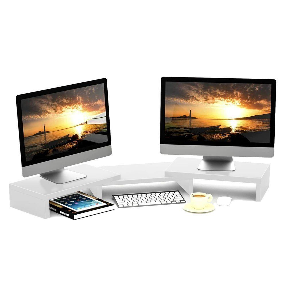 Suporte De Mesa Base Elevada Ajustável 3 Monitores Gamer Notebook Branco - 6