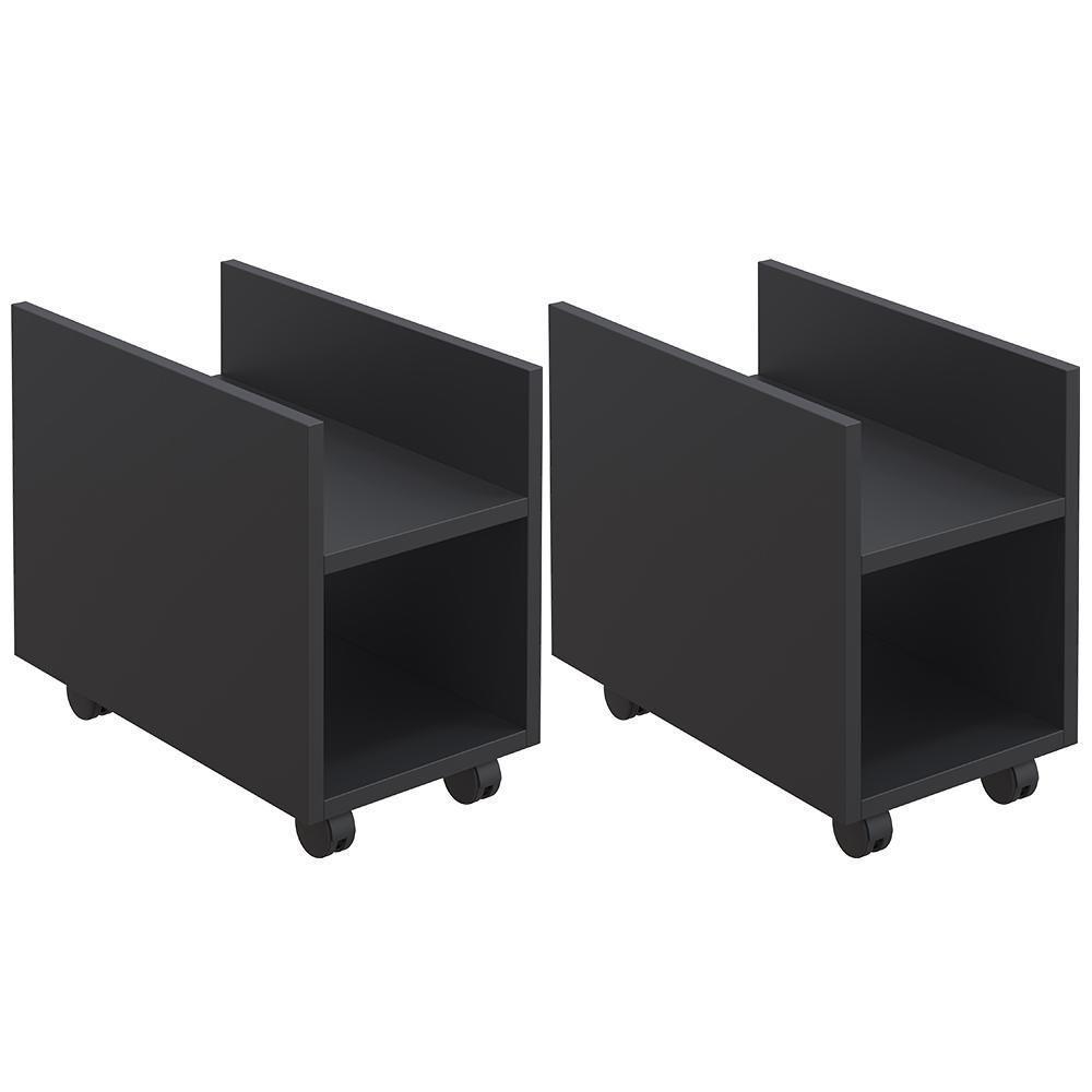 Kit 02 Suportes Para Cpu E Nobreak Com Rodízios Guide L03 Preto - Lyam Decor - 1