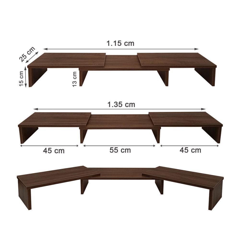 Suporte De Mesa Base Elevada Ajustável 3 Monitores Gamer Notebook Madeira Versati - 3