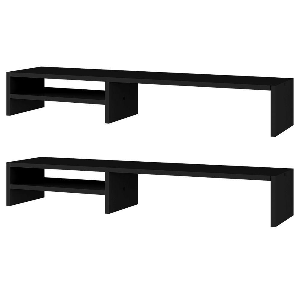 Kit 02 Suportes Stand-pro Base Para Monitor Soft Elevado 95cm Em Mdf Com 01 Prateleira Preto - 1