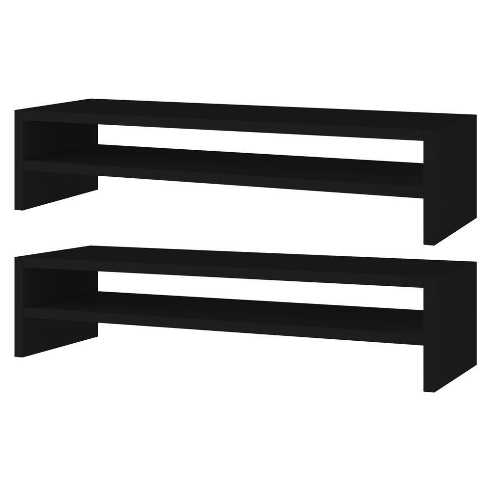Kit 02 Suportes Stand Base Tela Monitor Soft Elevado 65cm Em Mdf Com 01 Prateleira Preto - 1