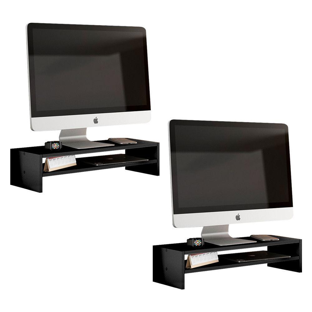 Kit 02 Suportes Stand Base Tela Monitor Soft Elevado 65cm Em Mdf Com 01 Prateleira Preto - 10