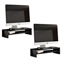 Kit 02 Suportes Stand Base Tela Monitor Soft Elevado 65cm Em Mdf Com 01 Prateleira Preto - 3