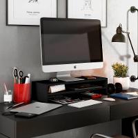 Kit 02 Suportes Stand Base Tela Monitor Soft Elevado 65cm Em Mdf Com 01 Prateleira Preto - 9