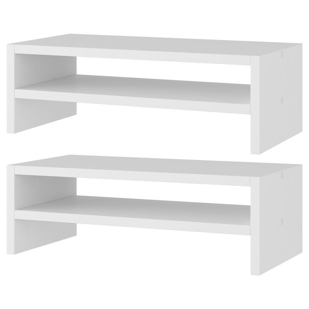 Kit 02 Suportes Stand Base Para Monitor Soft Elevado 45cm Em Mdf Com 01 Prateleira Branco - 1