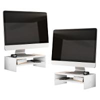 Kit 02 Suportes Stand Base Para Monitor Soft Elevado 45cm Em Mdf Com 01 Prateleira Branco - 2