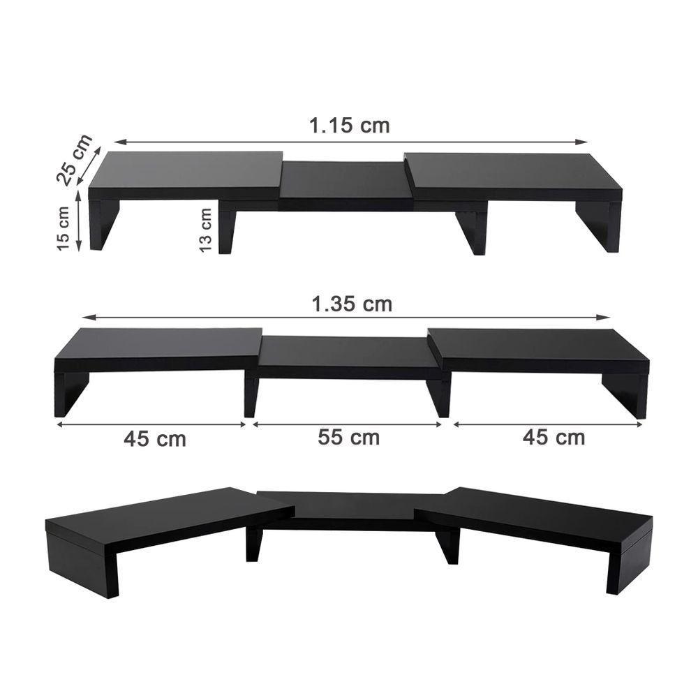 Suporte De Mesa Base Elevada Ajustável 3 Monitores Gamer Notebook Preto - 3