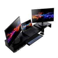 Suporte De Mesa Base Elevada Ajustável 3 Monitores Gamer Notebook Preto - 6
