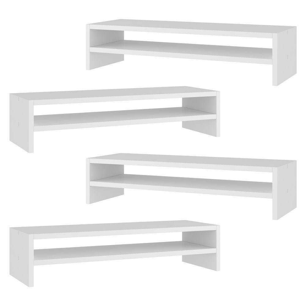 Kit 04 Suportes Stand Base Tela Monitor Soft Elevado 65cm Em Mdf Com 01 Prateleira Branco - 1