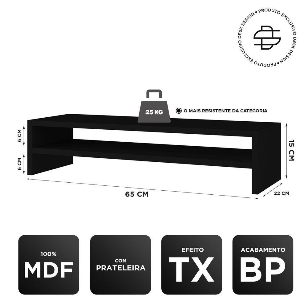 Kit 04 Suportes Stand Base Tela Monitor Soft Elevado 65cm Em Mdf Com 01 Prateleira Preto - 9