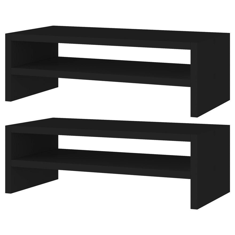 Kit 02 Suportes Stand Base Para Monitor Soft Elevado 45cm Em Mdf Com 01 Prateleira -Preto - 1