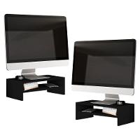 Kit 02 Suportes Stand Base Para Monitor Soft Elevado 45cm Em Mdf Com 01 Prateleira -Preto