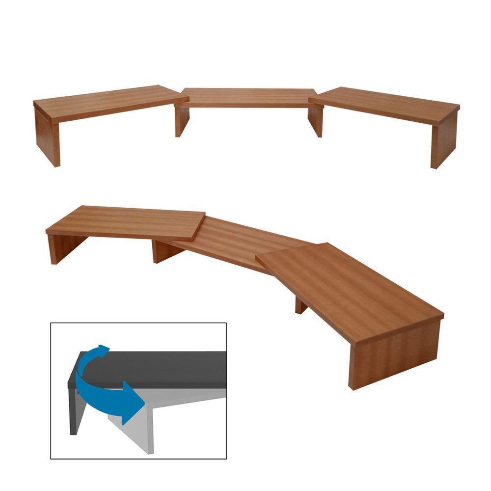 Suporte De Mesa Base Elevada Ajustável 3 Monitores Gamer Notebook Madeira Natural - 2