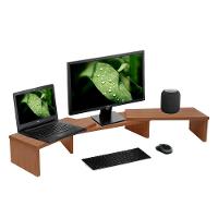 Suporte De Mesa Base Elevada Ajustável 3 Monitores Gamer Notebook Madeira Natural - 1