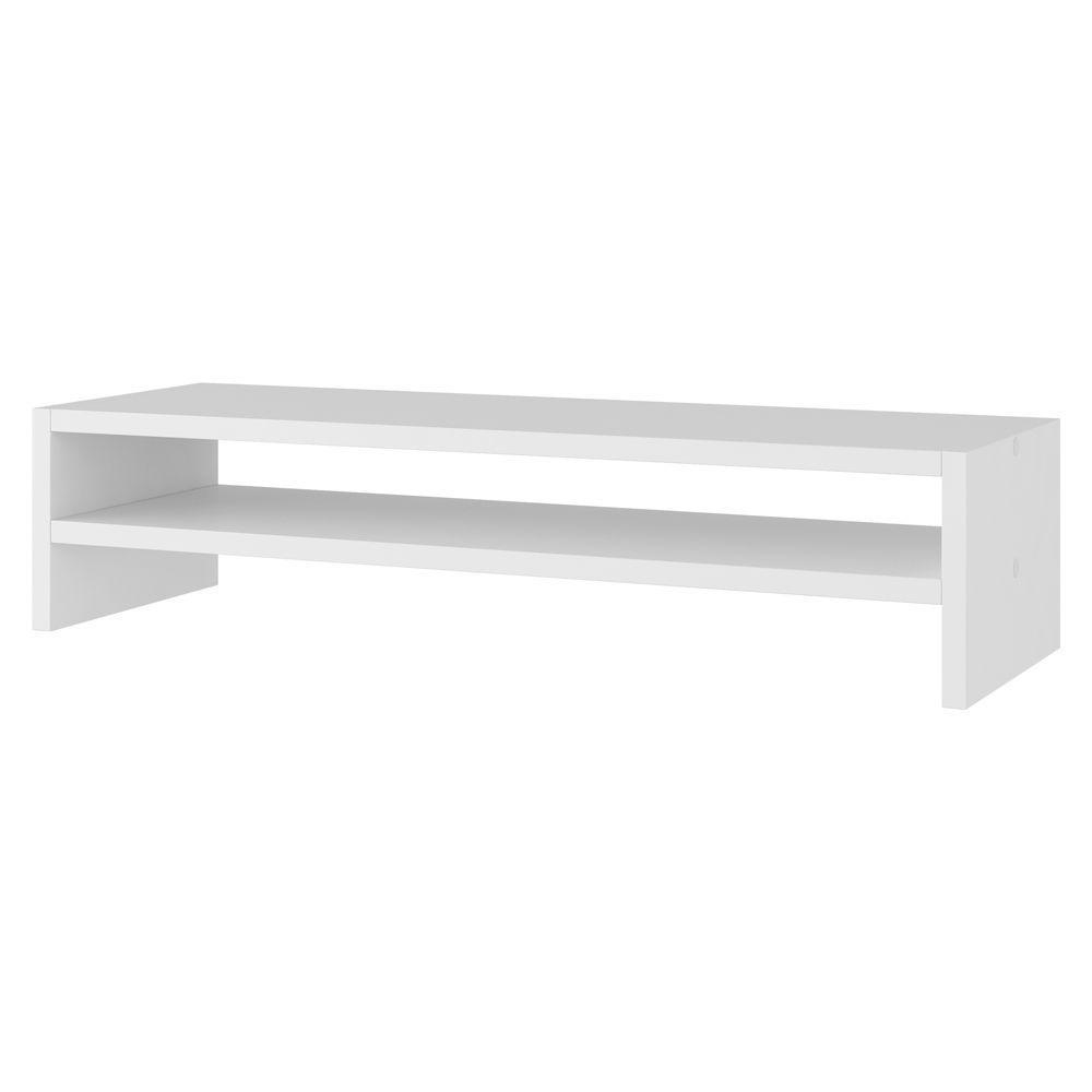 Kit 02 Suportes Stand Base Tela Monitor Soft Elevado 65cm Em Mdf Com 01 Prateleira Branco - 6
