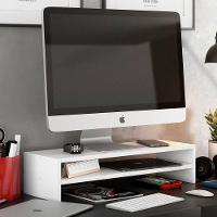 Kit 02 Suportes Stand Base Tela Monitor Soft Elevado 65cm Em Mdf Com 01 Prateleira Branco - 7