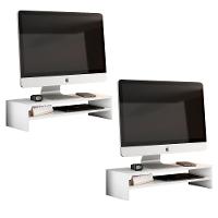 Kit 02 Suportes Stand Base Tela Monitor Soft Elevado 65cm Em Mdf Com 01 Prateleira Branco - 19