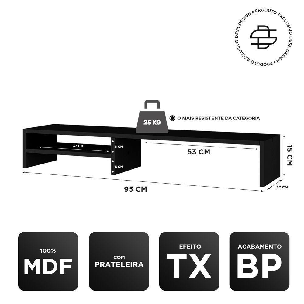 Kit 04 Suportes Stand-pro Base Para Monitor Soft Elevado 95cm Em Mdf Com 01 Prateleira Preto - 5