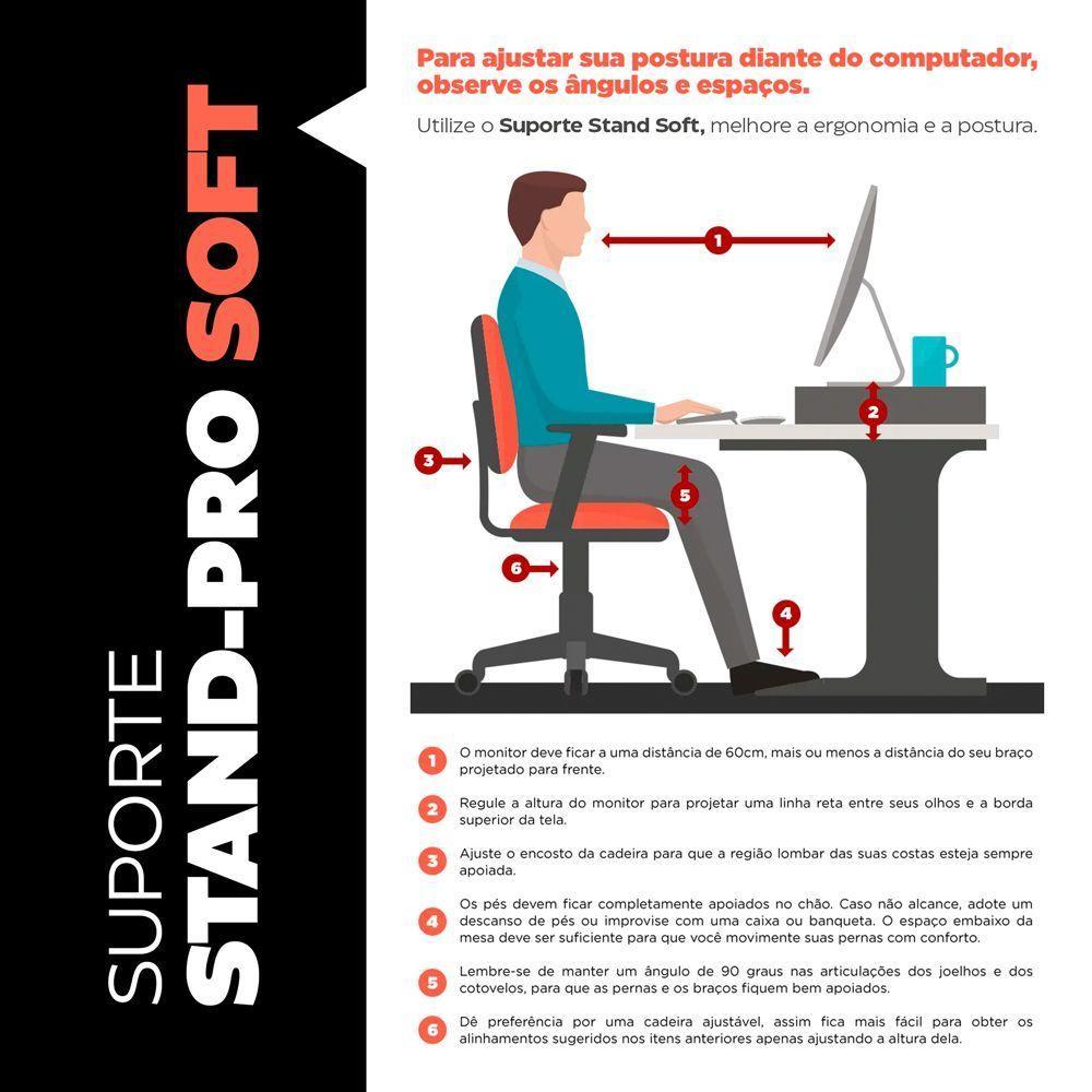 Kit 04 Suportes Stand-pro Base Para Monitor Soft Elevado 95cm Em Mdf Com 01 Prateleira Preto - 9