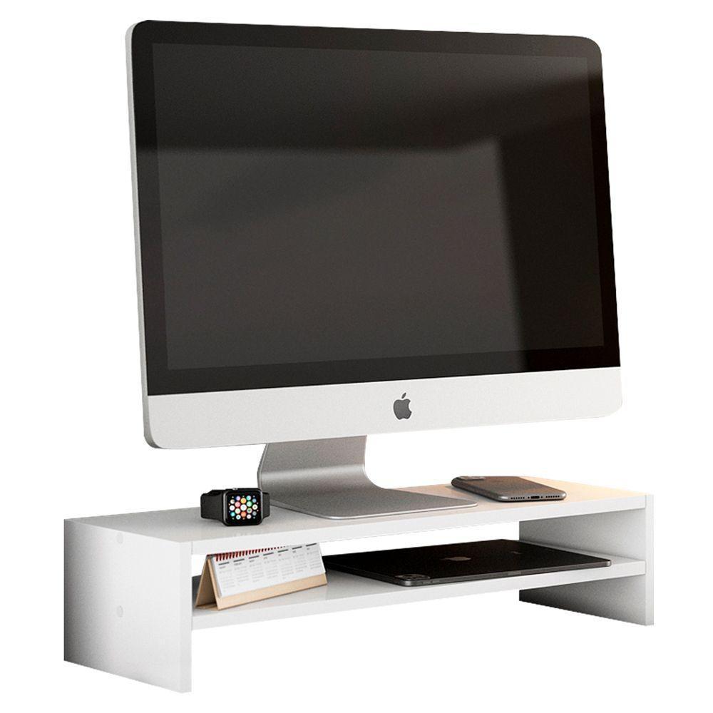 Suporte Stand Base Para Tela Monitor Laptop Soft Elevado 65Cm Em Mdf Com 01 Prateleira Branco - 2
