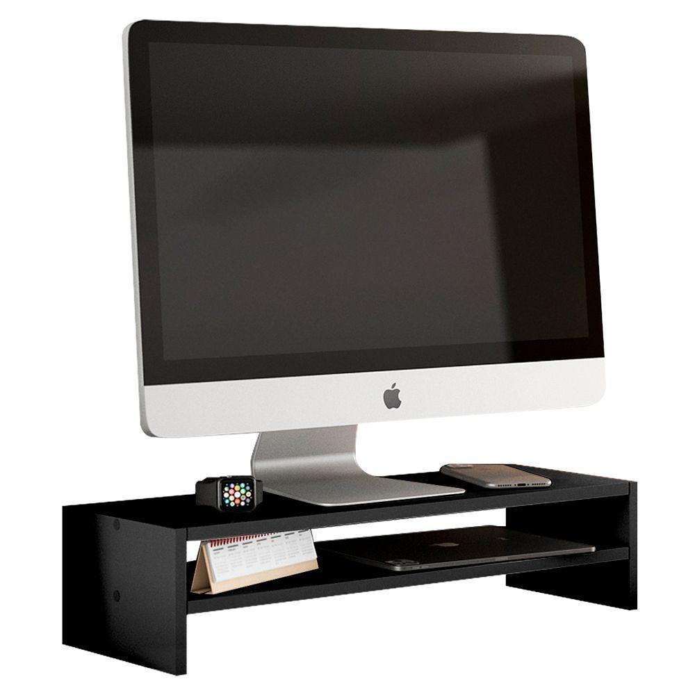 Suporte Stand Base Para Tela Monitor Laptop Soft Elevado 65Cm Em Mdf Com 01 Prateleira Preto - 2