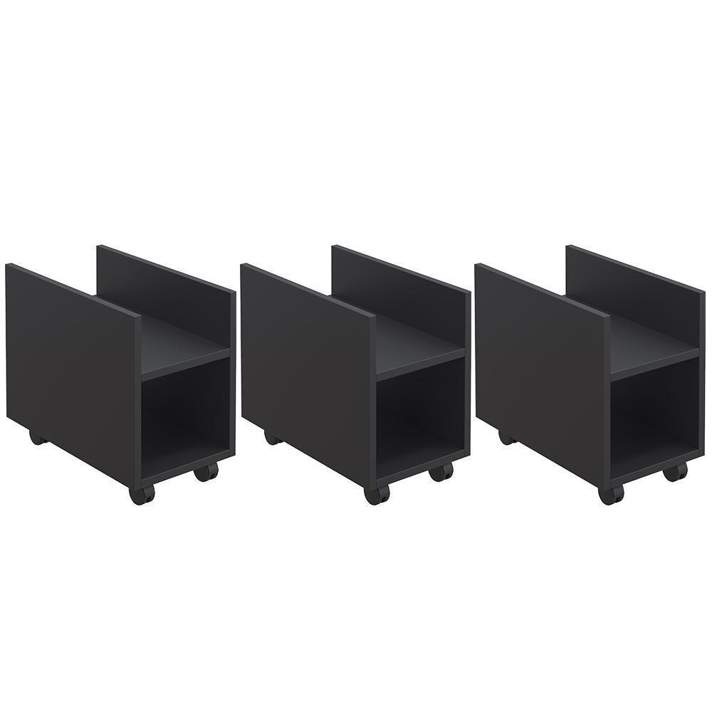 Kit 3 Suportes Para Cpu E Nobreak Com Rodízios Guide Preto - 1