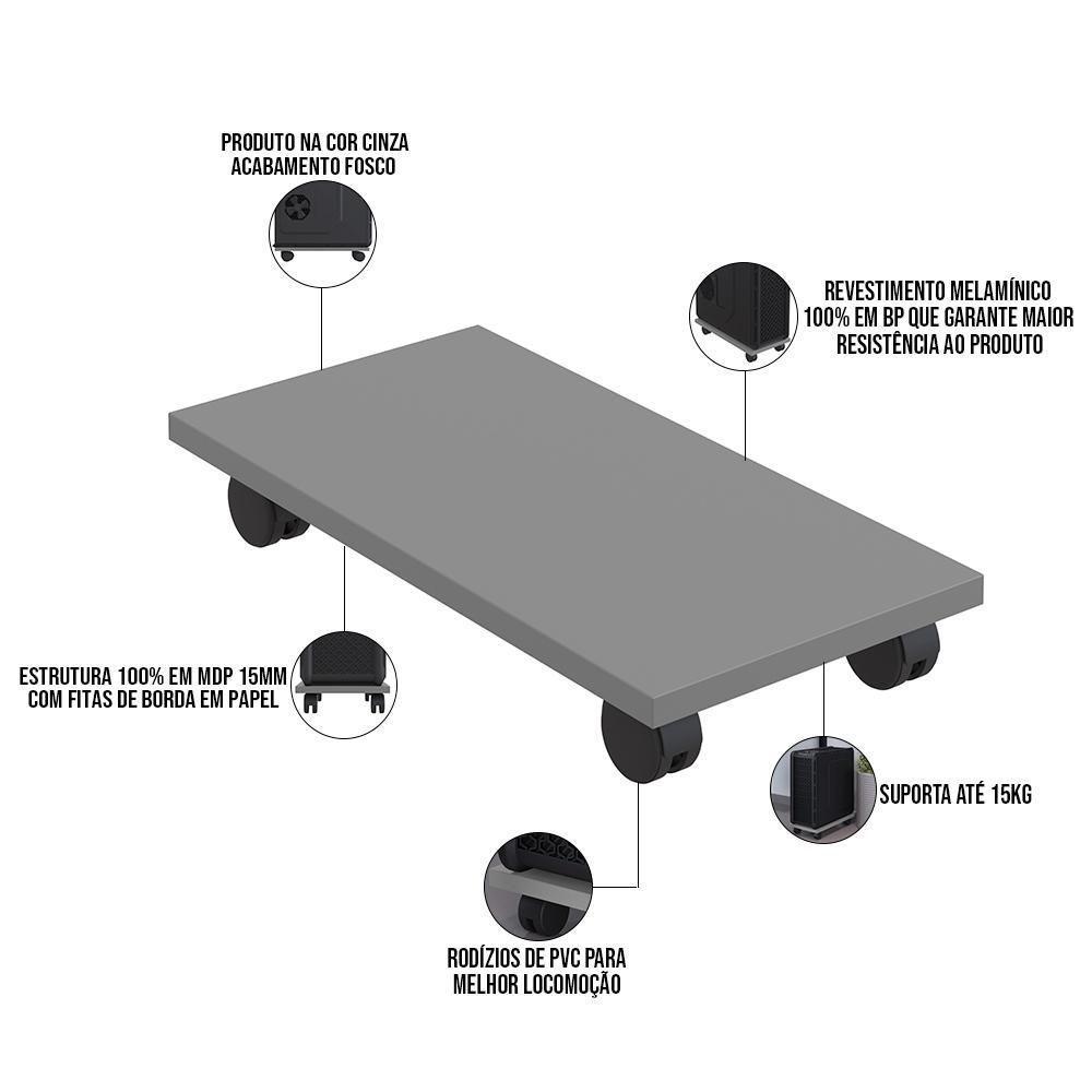 Kit 04 Suportes Para Cpu Com Rodízios Cyber L03 Cinza - Lyam - 7