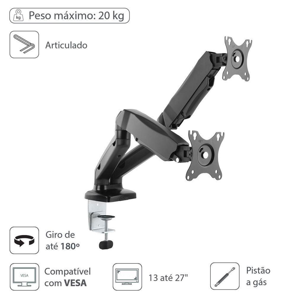 Suporte A Gás Para 2 Monitores 13"" A 27"" Vesa 100X100 Sm-3 - 1