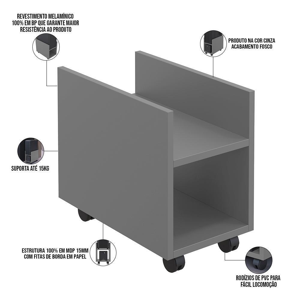 Kit 04 Suportes Para Cpu E Nobreak Com Rodízios Guide L03 Cinza - Lyam - 8