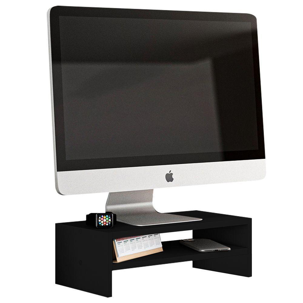 Kit 04 Suportes Stand Base Para Monitor Soft Elevado 45cm Em Mdf Com 01 Prateleira Preto - 6