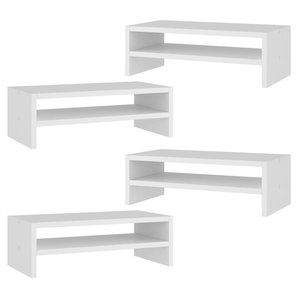 Kit 04 Suportes Stand Base Para Monitor Soft Elevado 45cm Em Mdf Com 01 Prateleira Branco - 1
