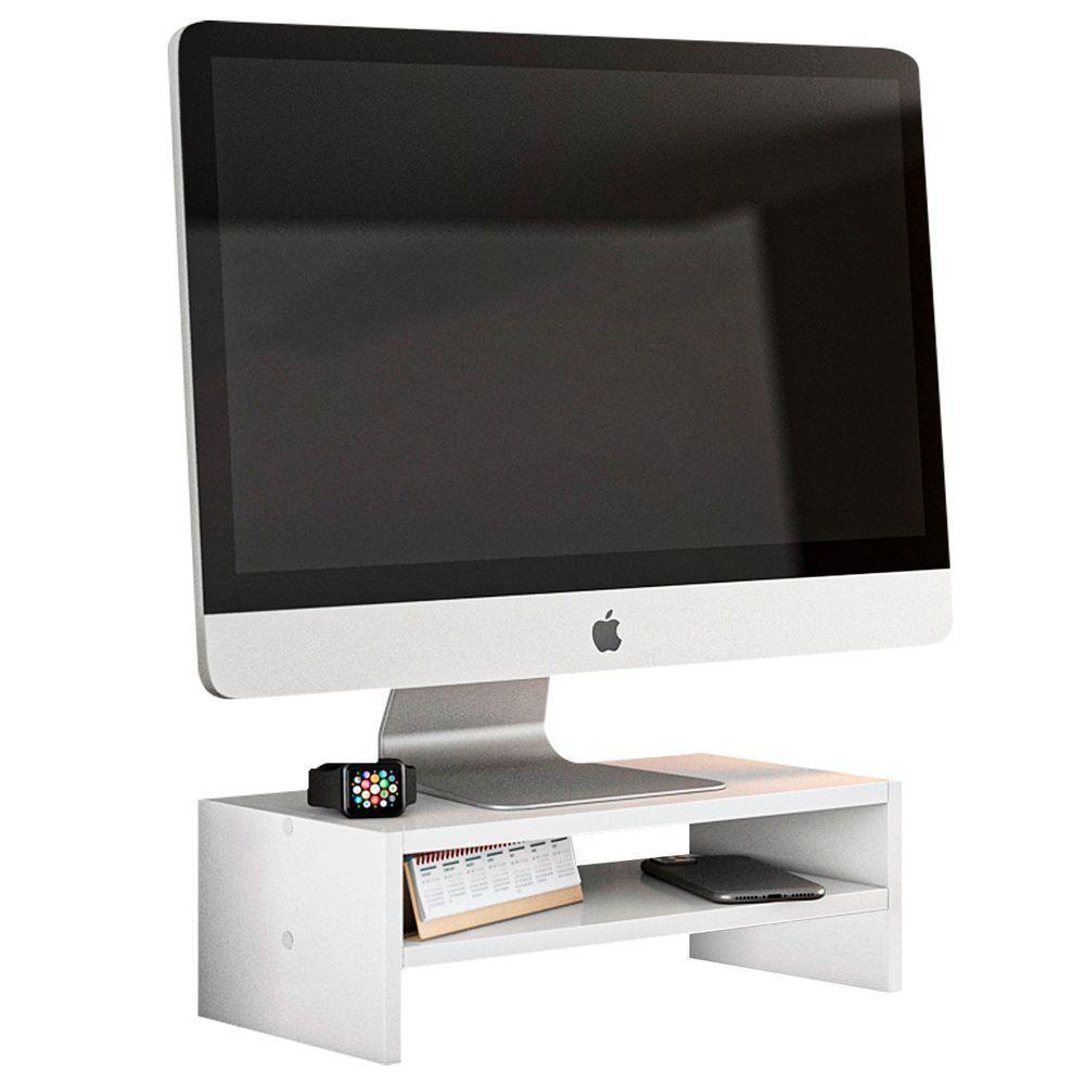 Kit 04 Suportes Stand Base Para Monitor Soft Elevado 45cm Em Mdf Com 01 Prateleira Branco - 6