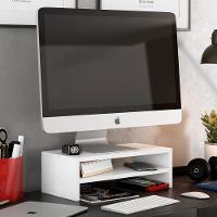 Kit 04 Suportes Stand Base Para Monitor Soft Elevado 45cm Em Mdf Com 01 Prateleira Branco