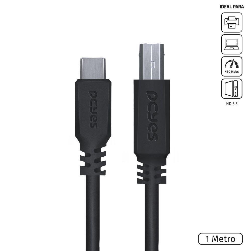 Cabo Para Impressora Usb Tipo C Para Usb B 2.0 1 Metro Preto - Pucbp-1 - 1