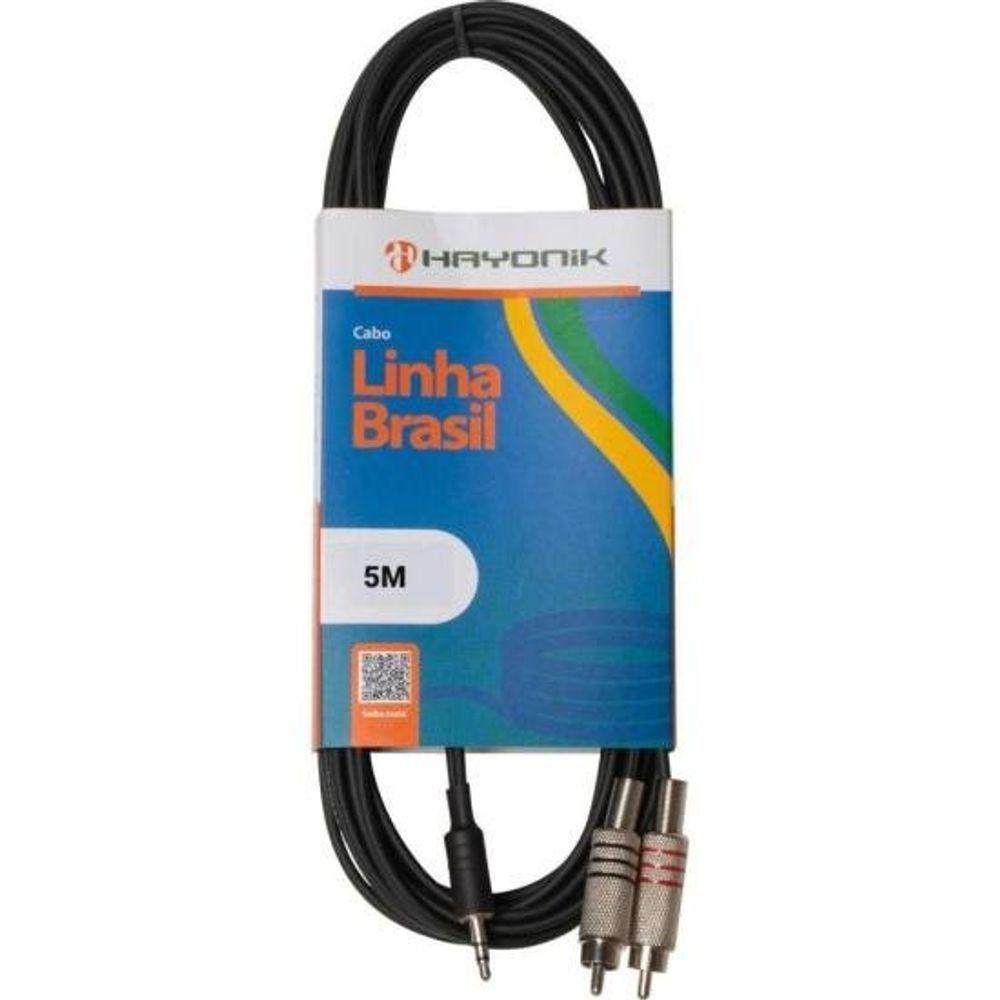 Cabo De Áudio Linha Brasil P2 Estéreo X 2 Rca 5M Preto - 1