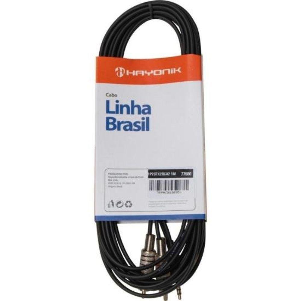 Cabo De Áudio Linha Brasil P2 Estéreo X 2 Rca 5M Preto - 2
