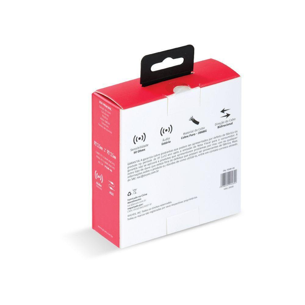 Cabo P2 3.5Mm Macho Para P2 3.5Mm Macho 28Awg Puro Cobre 60 Cm - P35M-06 - 2