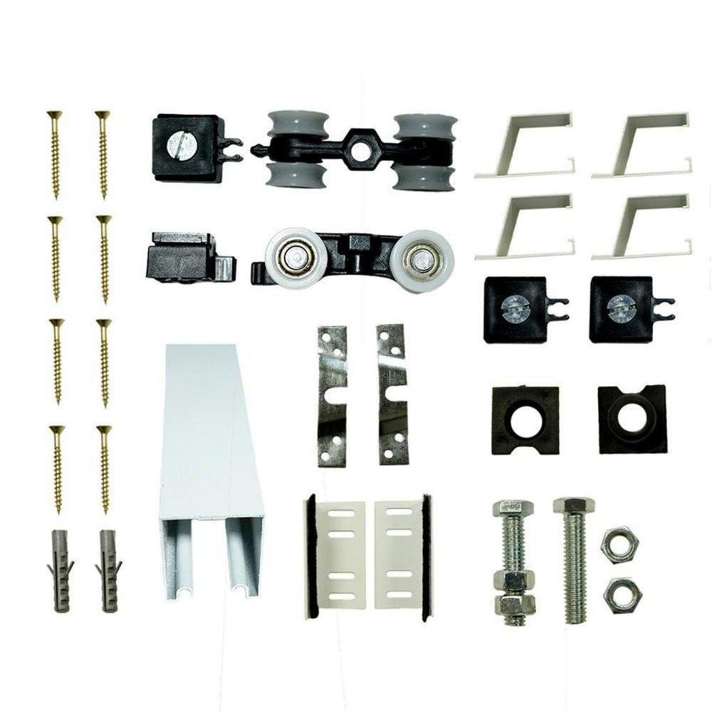 Kit Porta Correr Roldanas Trilho Branco De 1,80M - 1