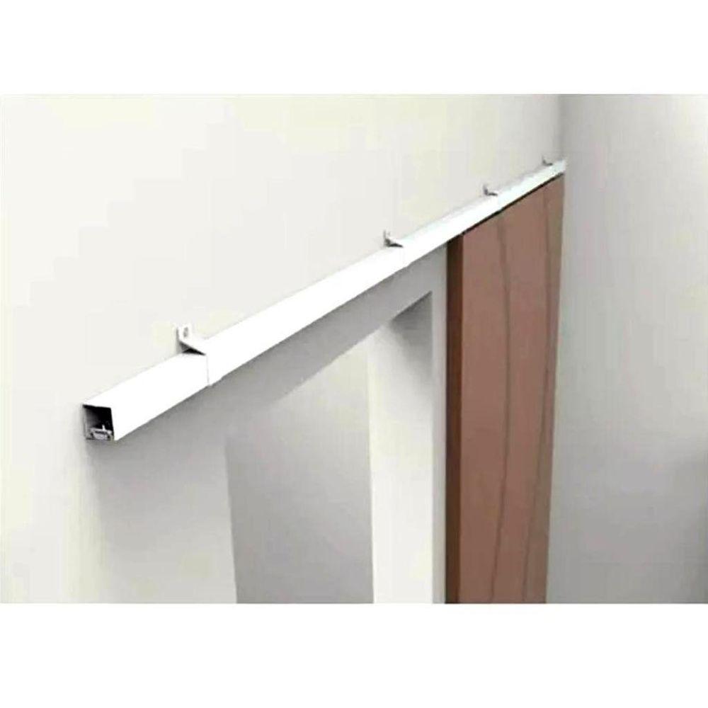 Kit Porta Correr Roldanas Trilho Branco De 1,80M - 2